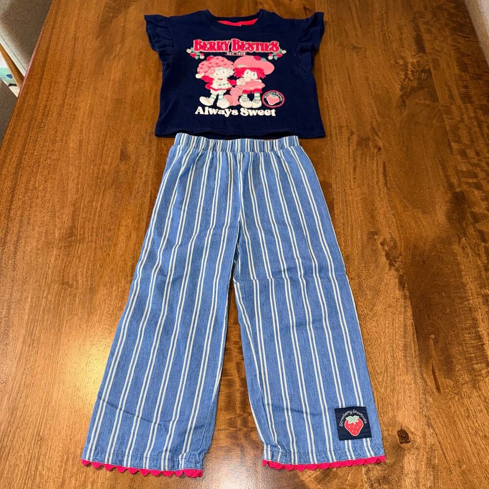 Strawberry Shortcake Girls 4T 2-Piece Set Navy Top Striped Pants